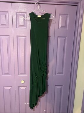 Sleeveless Emerald Green Asymmetric Ruched Dress